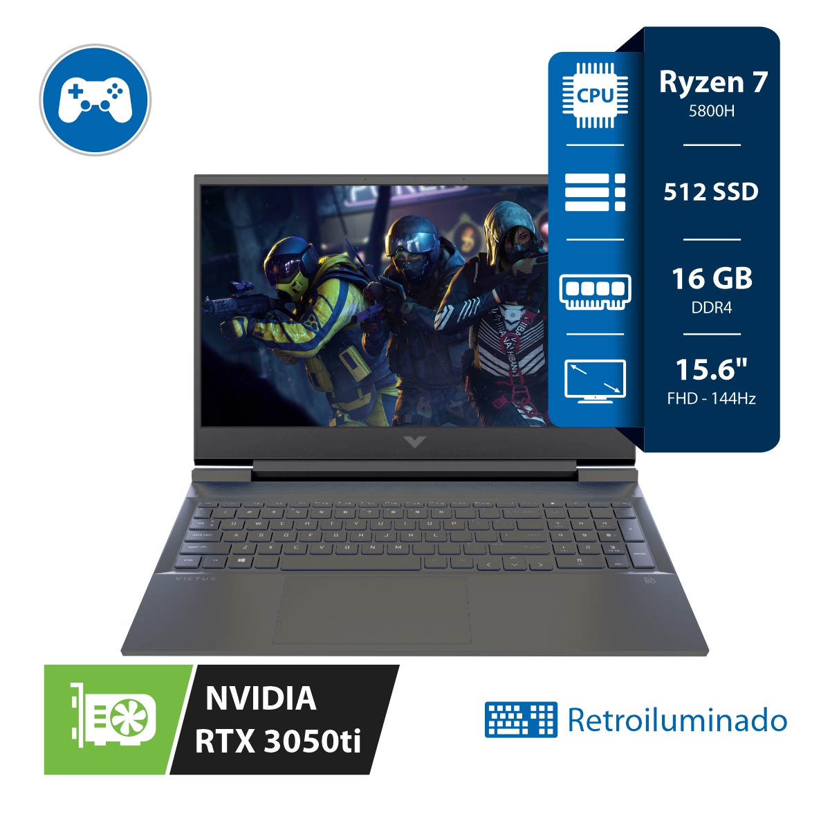 Notebook Gamer HP Victus Ryzen 7 5800H 16GB 512SSD Rtx 3050 Ti