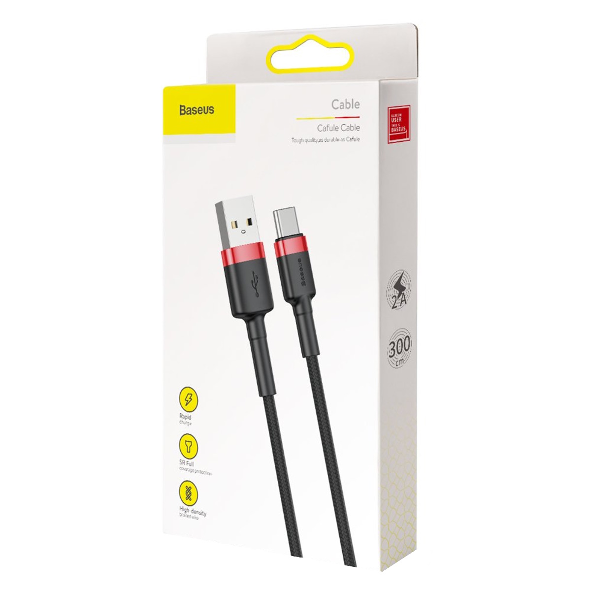 Cable USB C a USB 3m 2A Red Black BaseUs