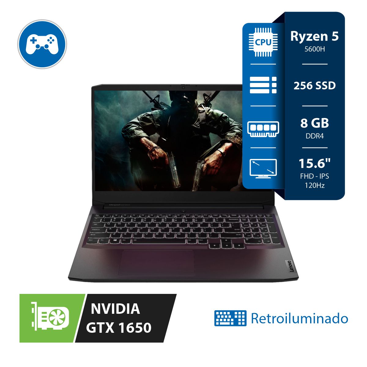 Notebook Gamer Lenovo Ideapad 3 Ryzen 5 5600H 8GB 256SSD Gtx 1650