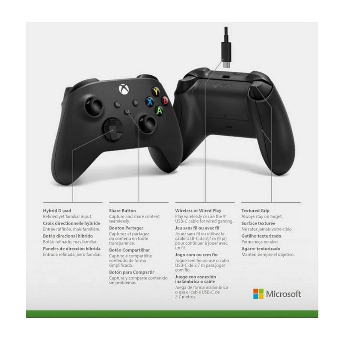 Joystick Xbox One Inalambrico + Cable Negro Microsoft