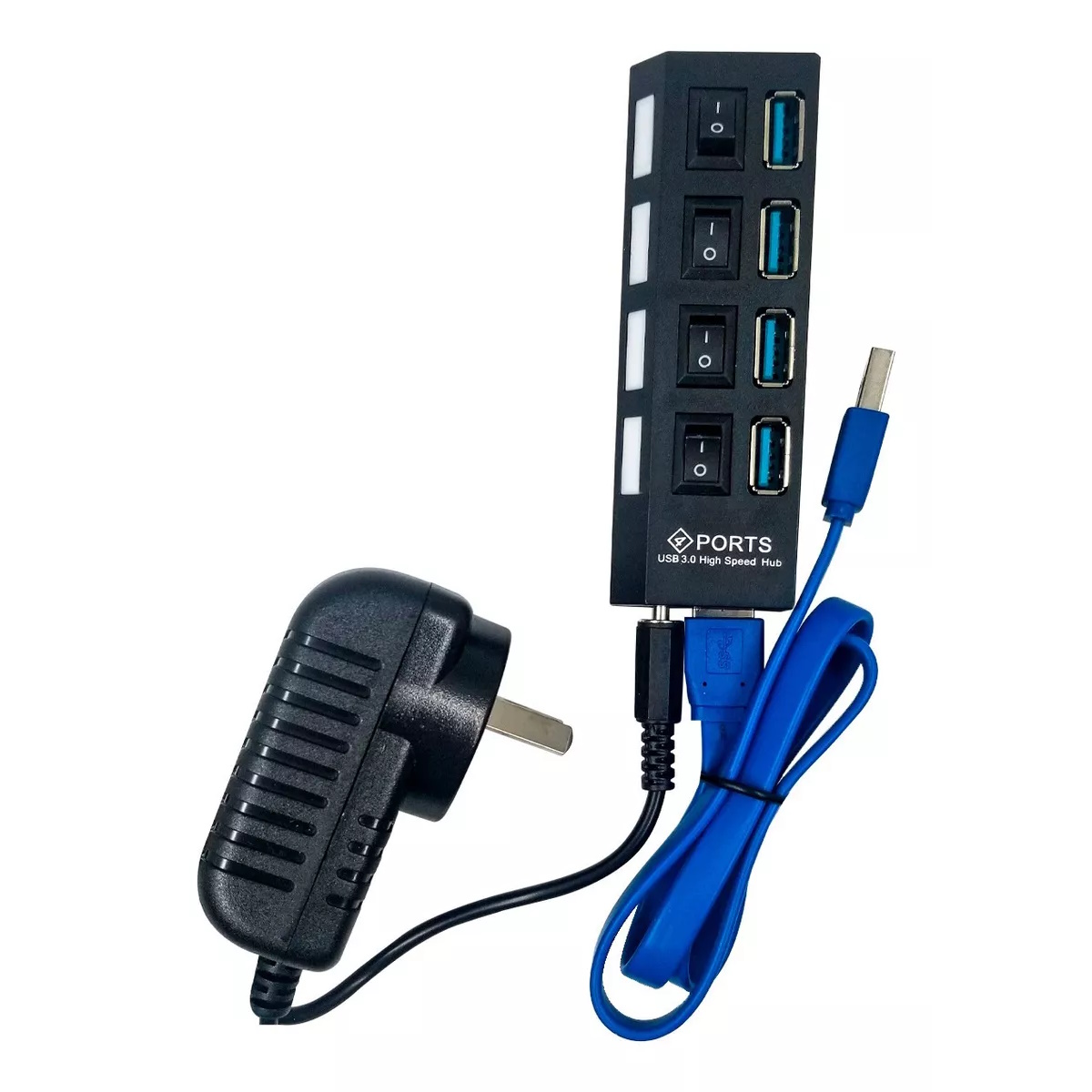 Hub USB 3.0 4 Puertos C/ Tecla + Fuente Belsic