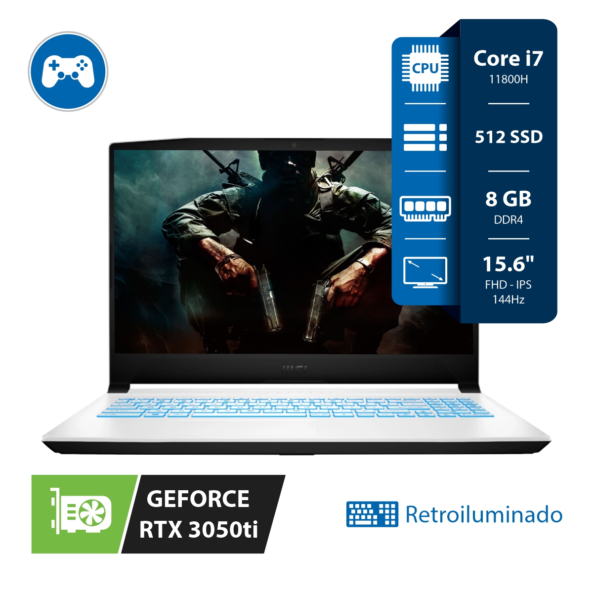 Notebook Gamer MSI Sword I7 11800H 8GB 512SSD Rtx 3050 TI
