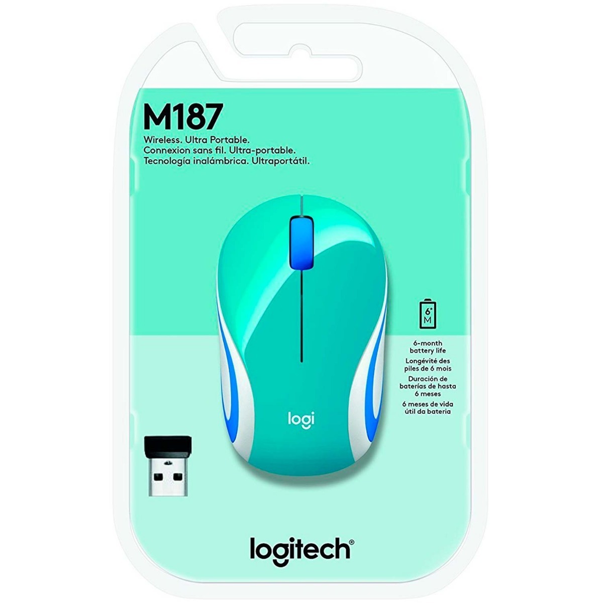 Mouse Inalambrico M187 Celeste Turquesa Logitech