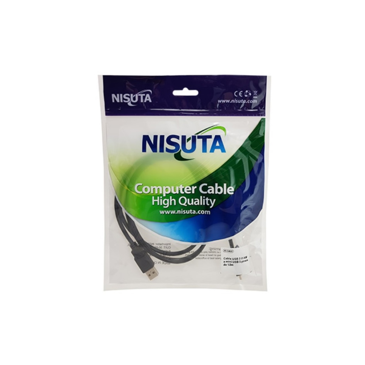 Cable MiniUSB 2.0 a USB 1.5m Nisuta
