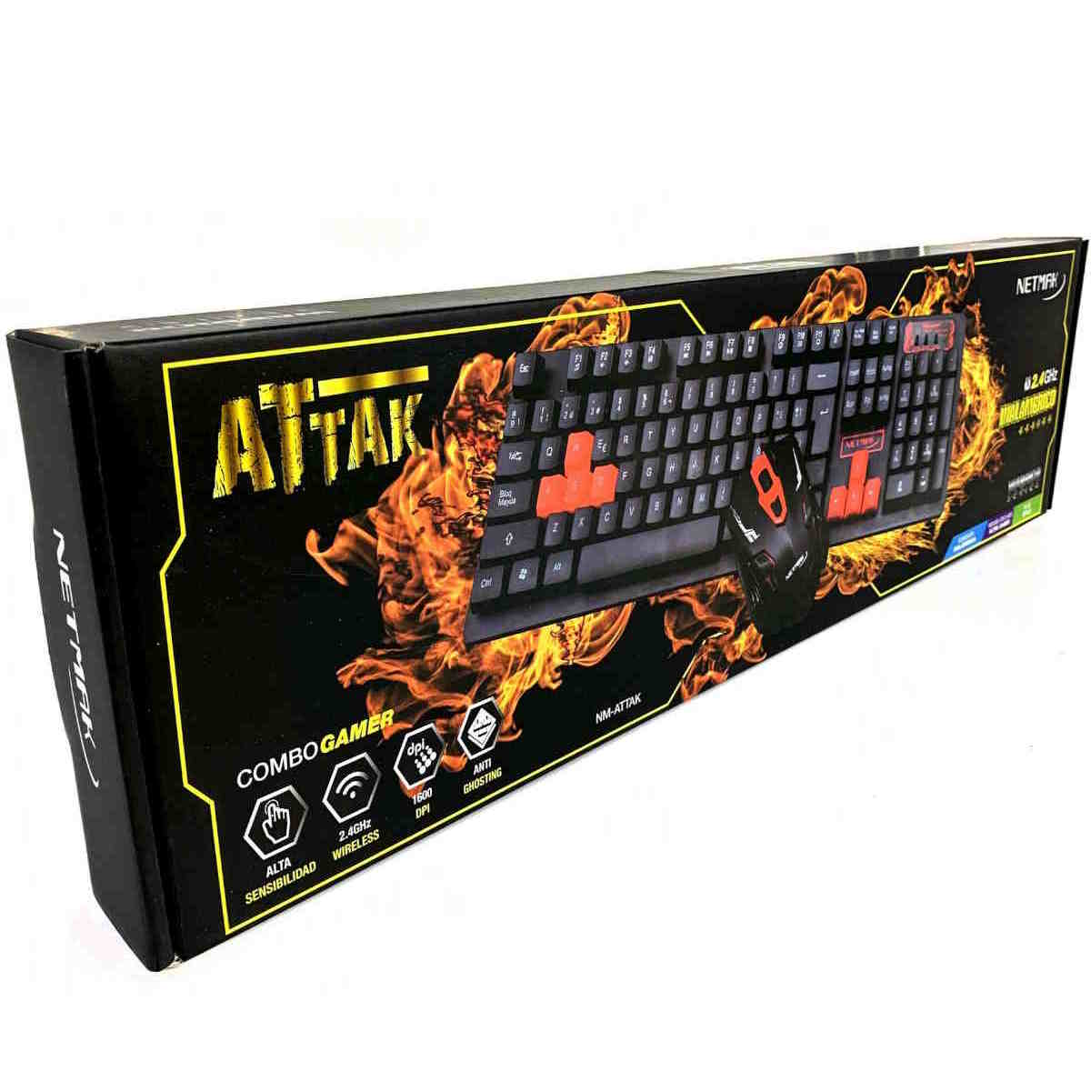 Kit Teclado Mouse Gamer Inalambrico NM-ATTAK Negro Netmak