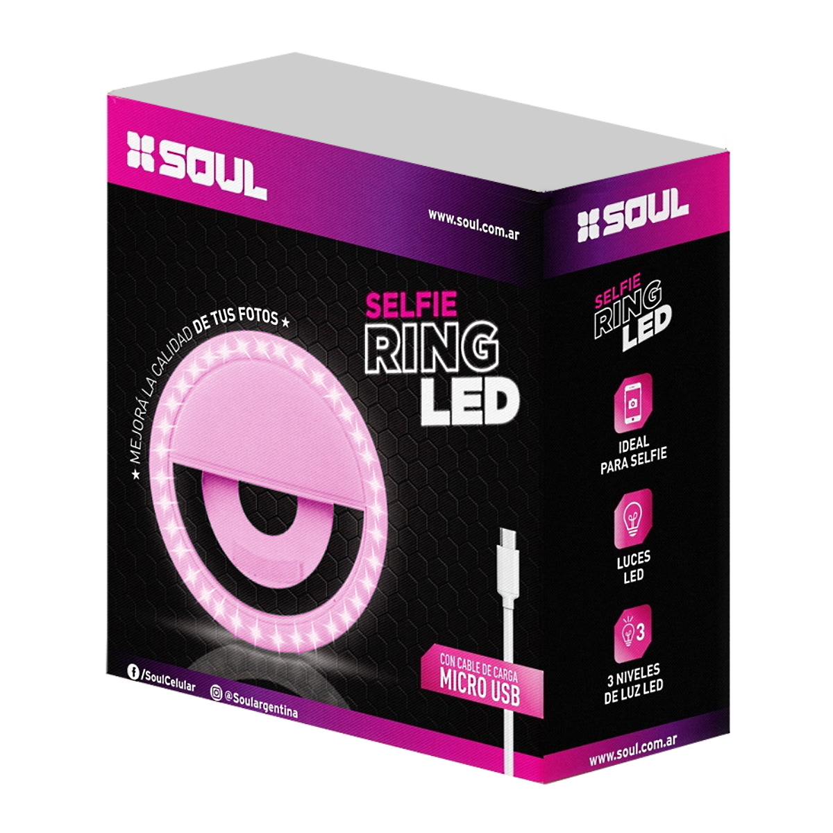 Aro de Luz LED Celular Selfie Ring Light Rosa Soul