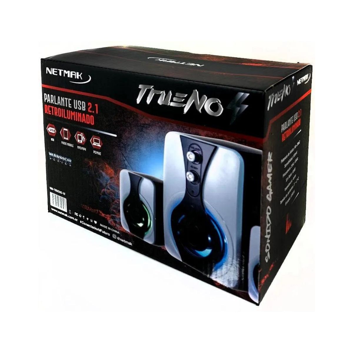 Parlantes Pc Usb Trueno Negro/Blanco Retroiluminado Netmak