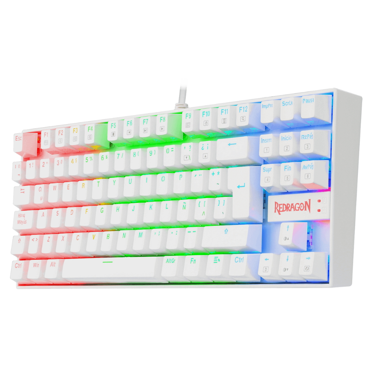 Teclado Mecanico Gamer RGB Kumara Blanco Switch Azul Redragon