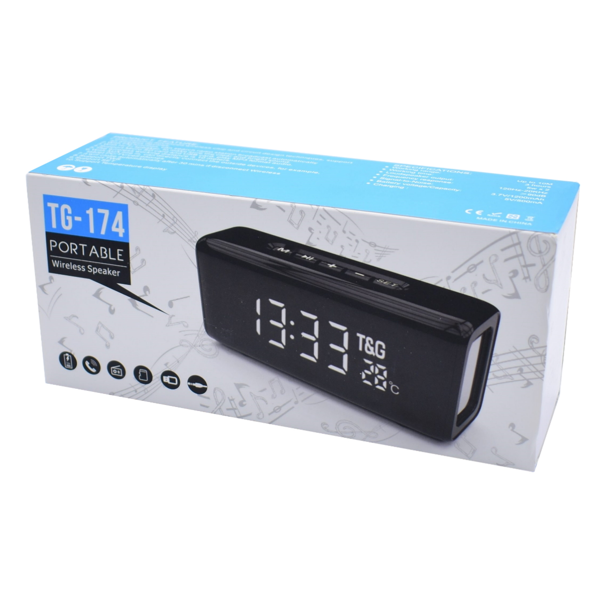 Parlante Bluetooth Reloj Despertador Tg-174 2x5W T&G