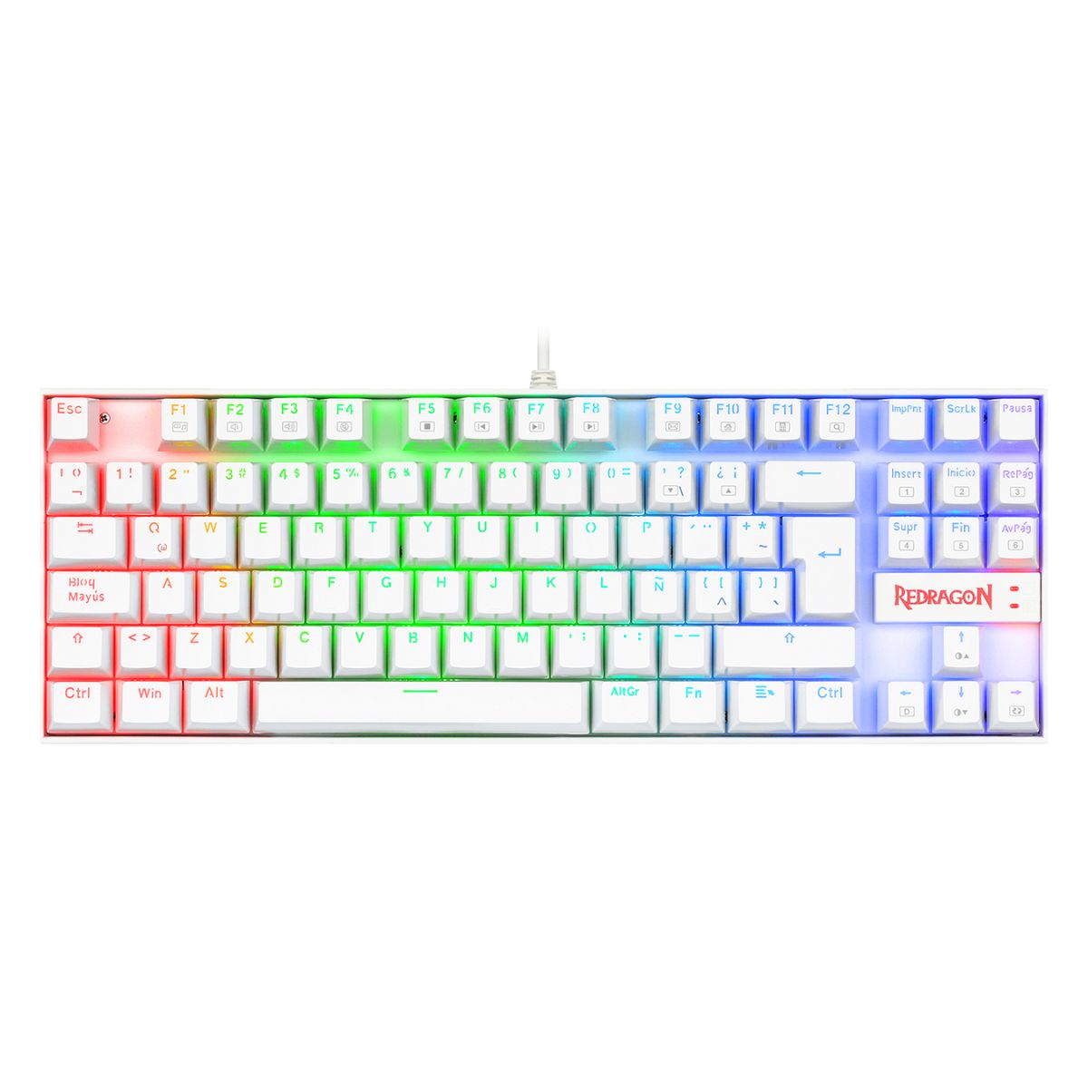 Teclado Mecanico Gamer Rainbow Kumara Blanco Switch Rojo Redragon