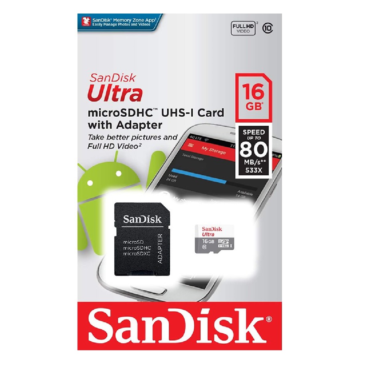 Memoria Microsd 16gb Ultra Clase 10 Sandisk