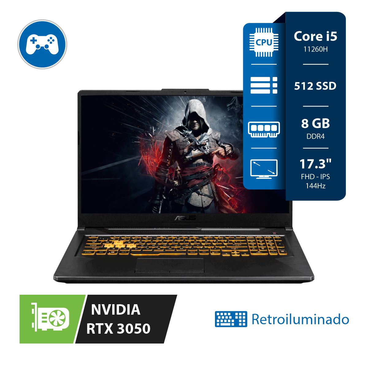 Notebook Asus TUF Gaming FX706H I5 11260H - 8GB - 512SSD - GeForce RTX 3050 - 17,3