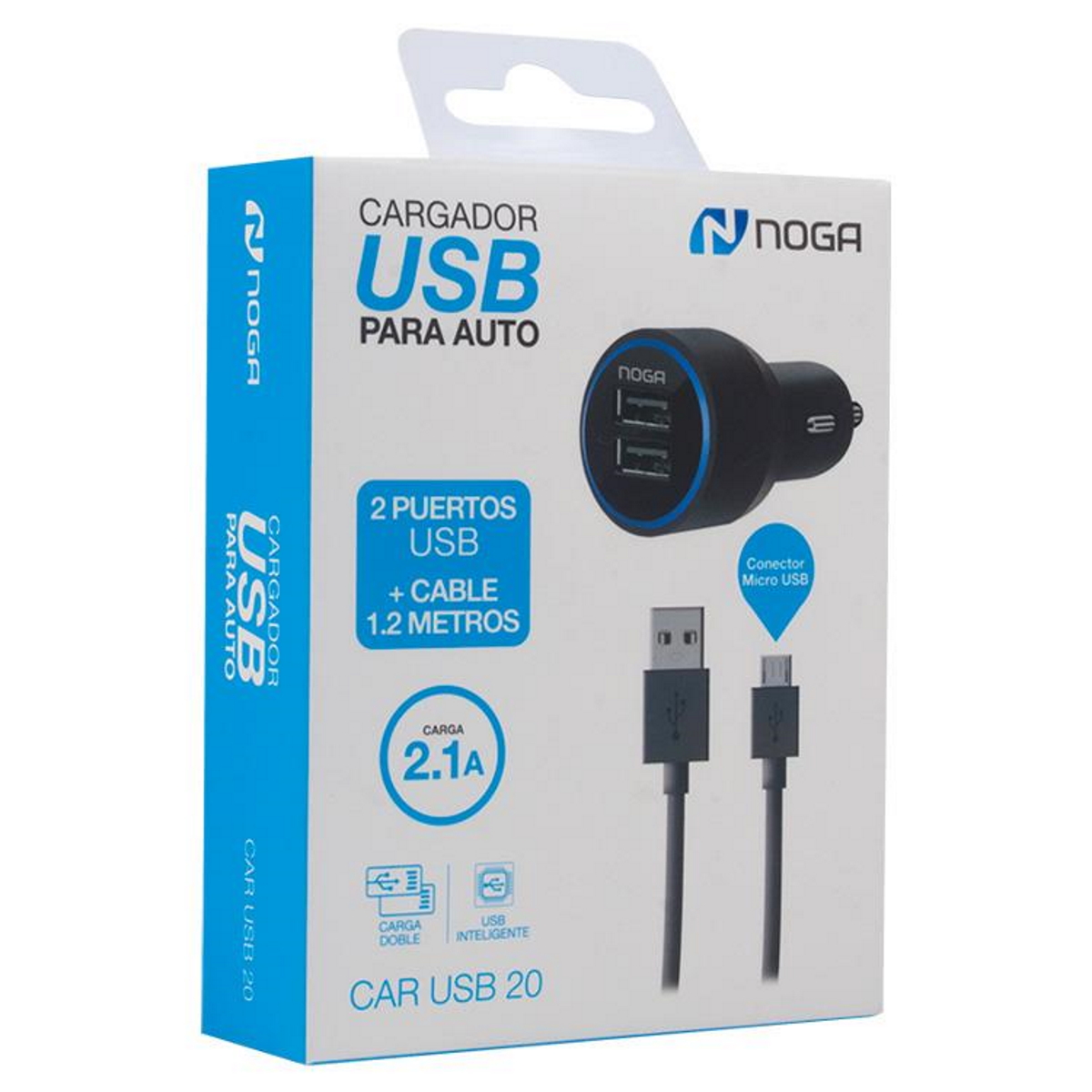 Cargador 12V Carga Rapida 2 Puertos CAR USB-Lightning 20L Noga