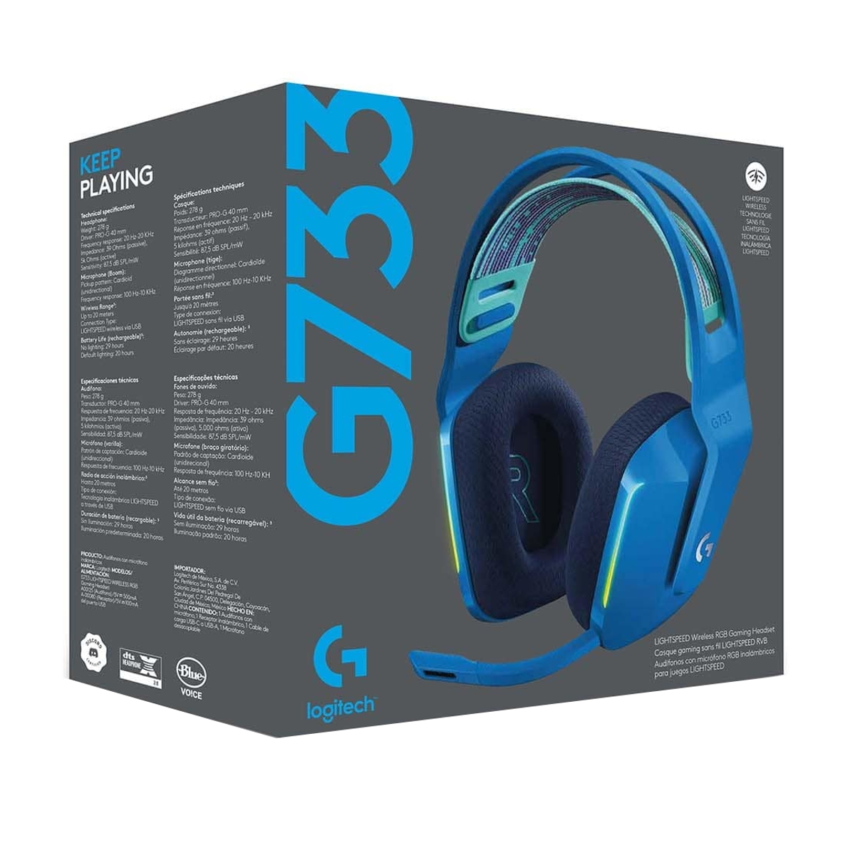 Auriculares Gamer Inalambrico Vincha G733 Azul RGB Logitech