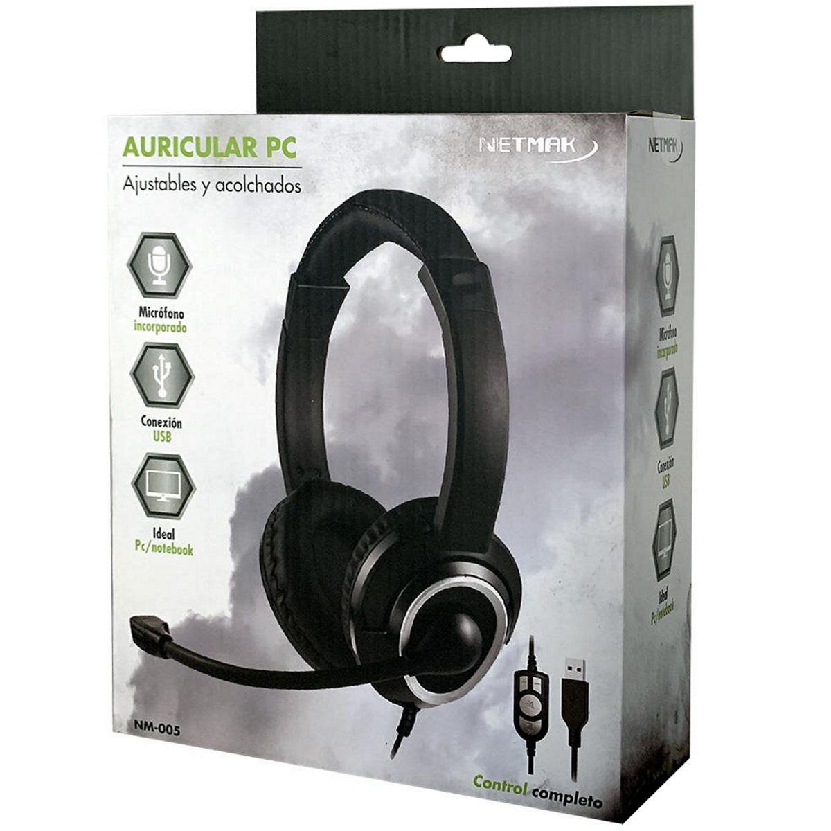 Auriculares PC Cable Vincha NM-005 USB Negro Netmak