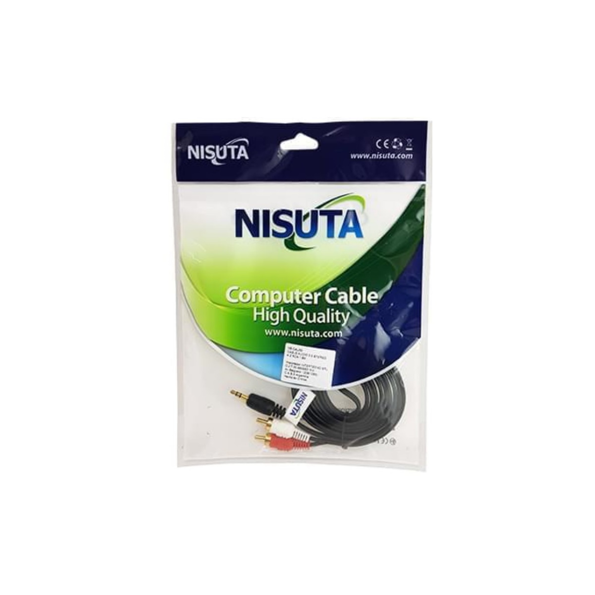 Cable Audio Auxiliar 3.5mm a 2 RCA 3m Nisuta