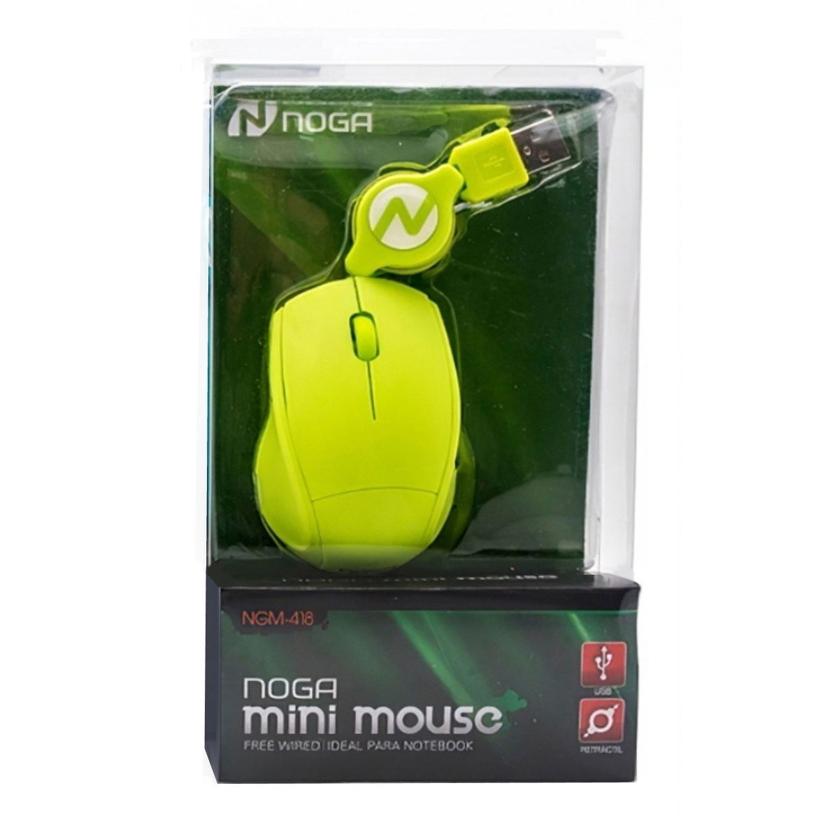 Mouse USB Retráctil Verde Noga