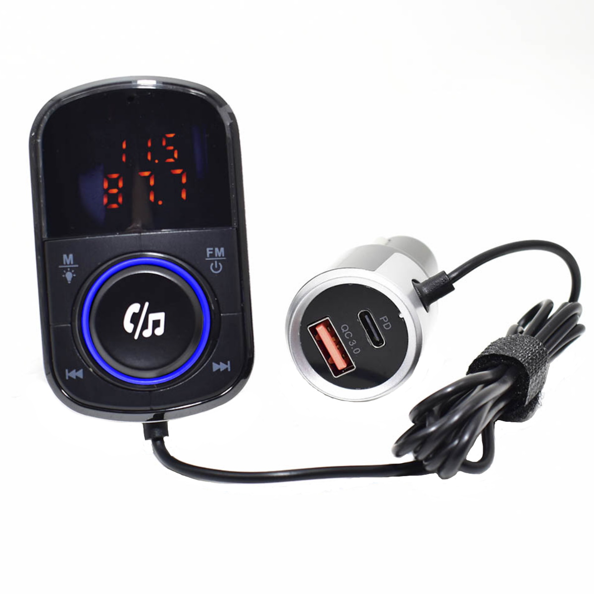 Transmisor FM bluetooth 2 USB - carga rapida y Tipo C - Luces Nisuta