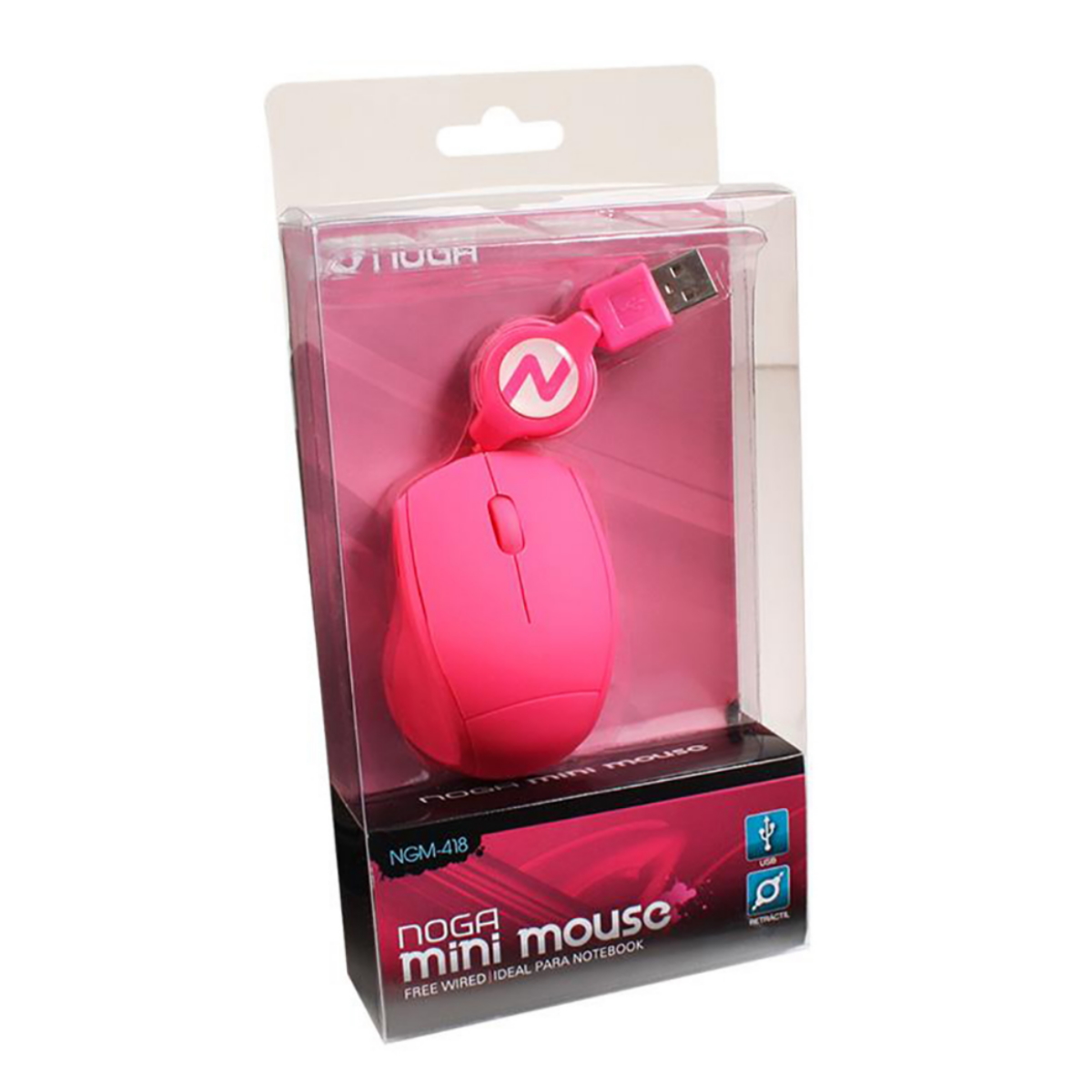 Mouse USB Retráctil Rosa Noga