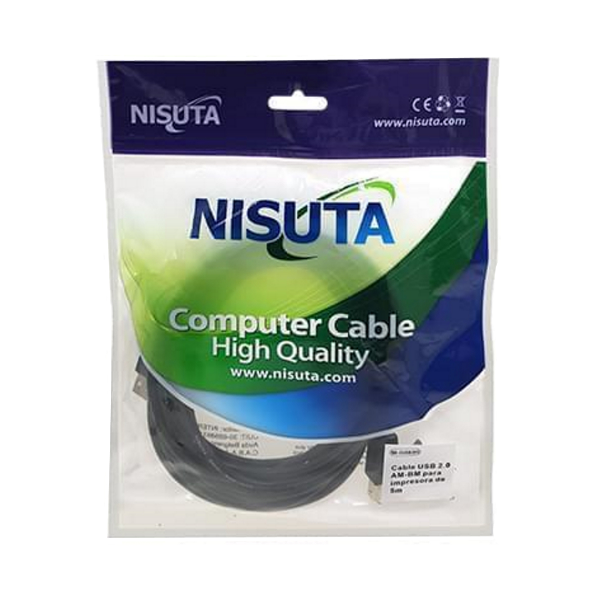 Cable USB a USB B Impresora 5m Nisuta