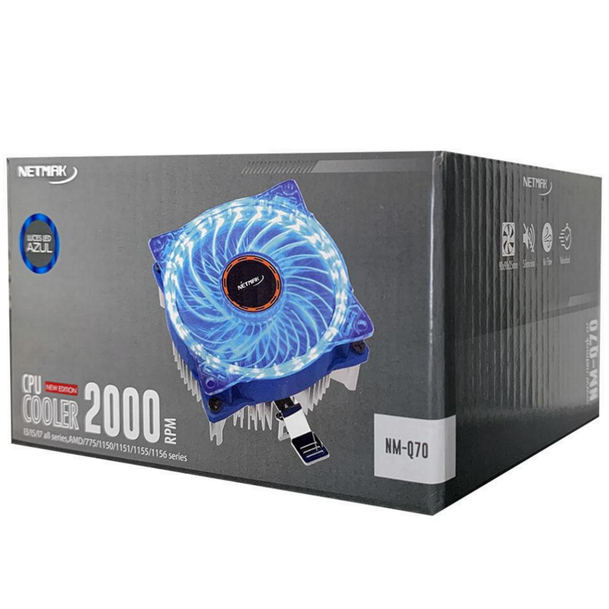 Cooler CPU 90x90mm Led Azul Netmak