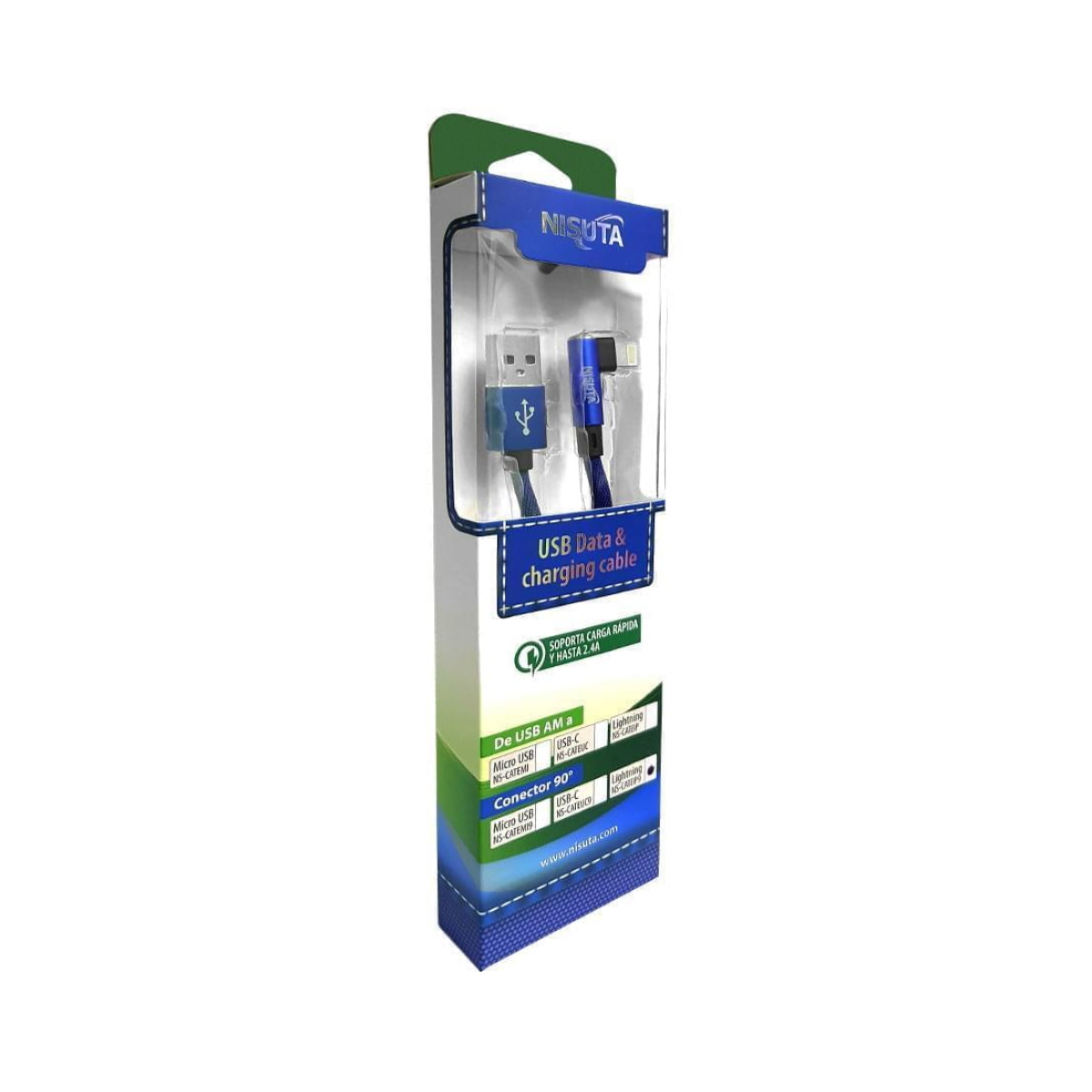 Cable USB a Lightning Mallado 90 Grados 1m Nisuta