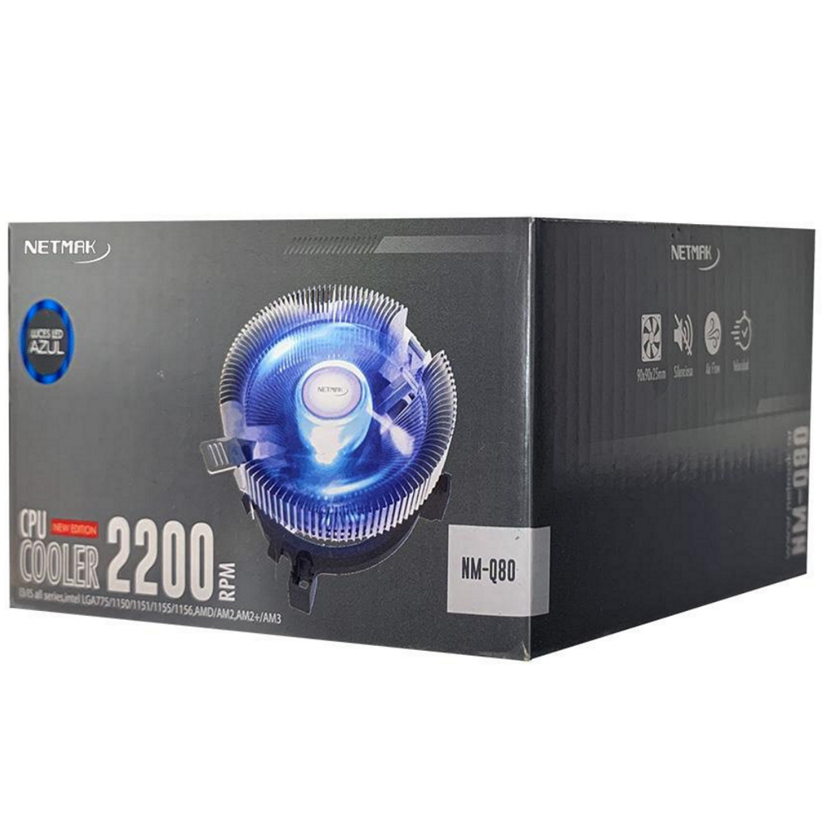 Cooler CPU 90x90mm Negro Led Azul Netmak