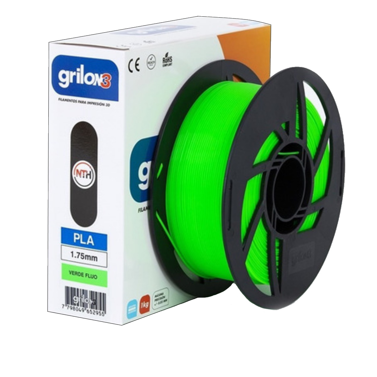 Filamento Pla Verde Fluor 1.75mm 1Kg Grilon3