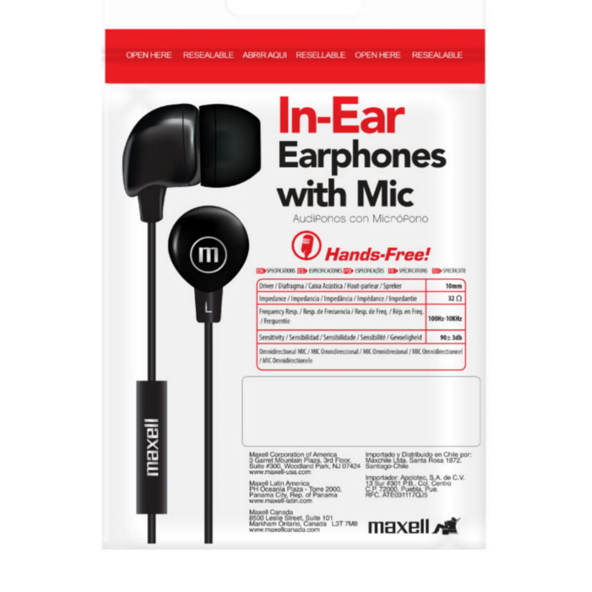 Auriculares In Ear Negro C/ Microfono (en bolsa) Maxell