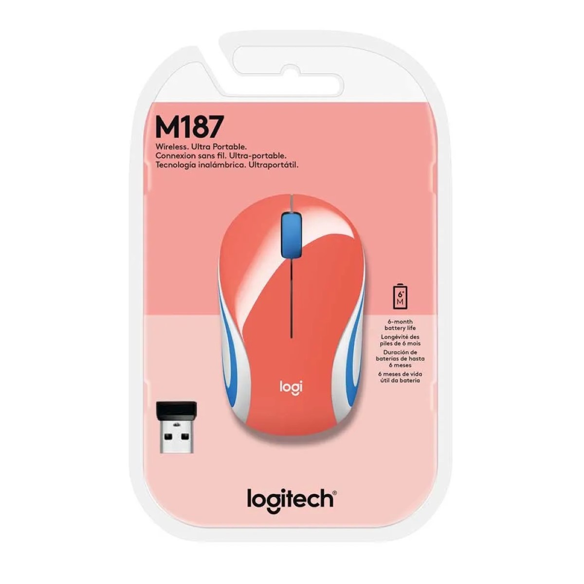 Mouse Inalambrico M187 Naranja Coral Logitech