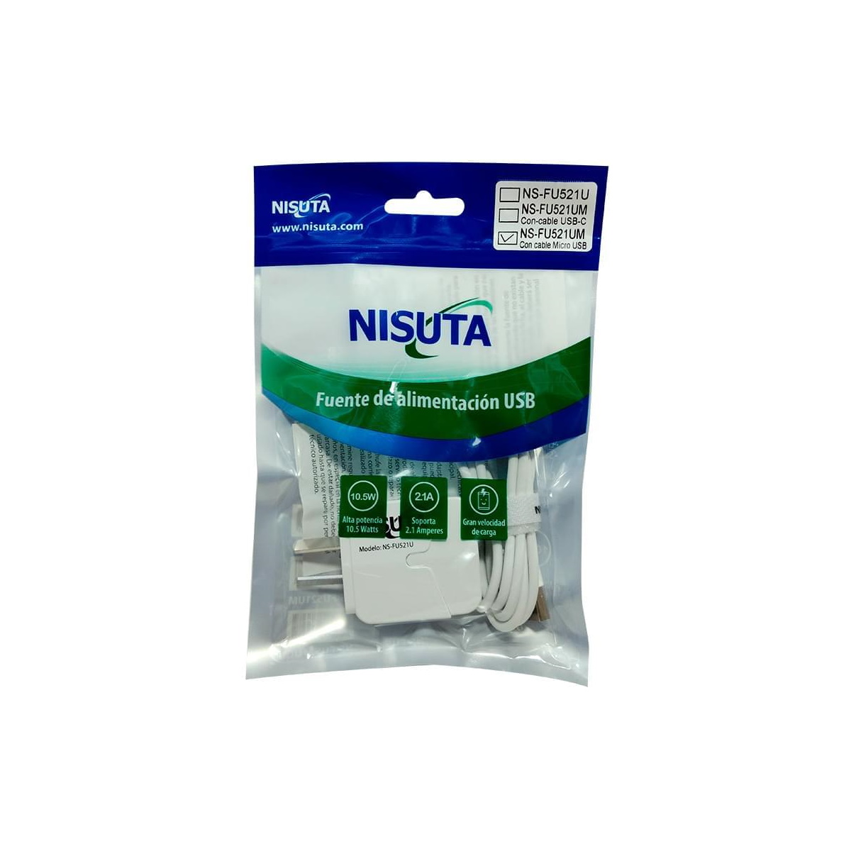 Cargador 5v 2.1A MicroUsb Ns-Fu521um Nisuta