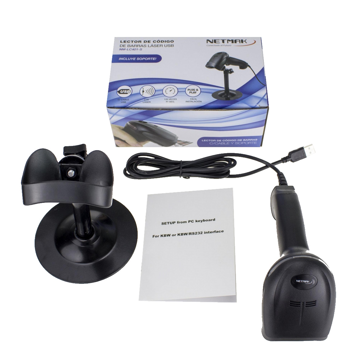 Lector Codigo Barra Laser Cableado NM-LC401S Netmak