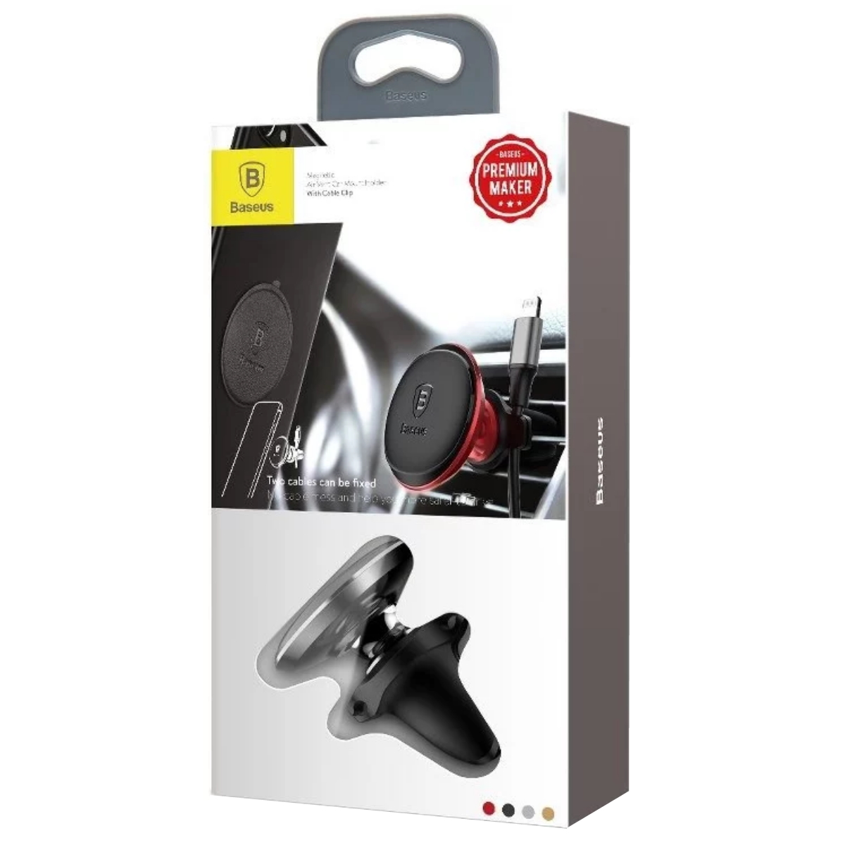 Soporte Celular Auto Magnetico Cable Clip Negro BaseUs