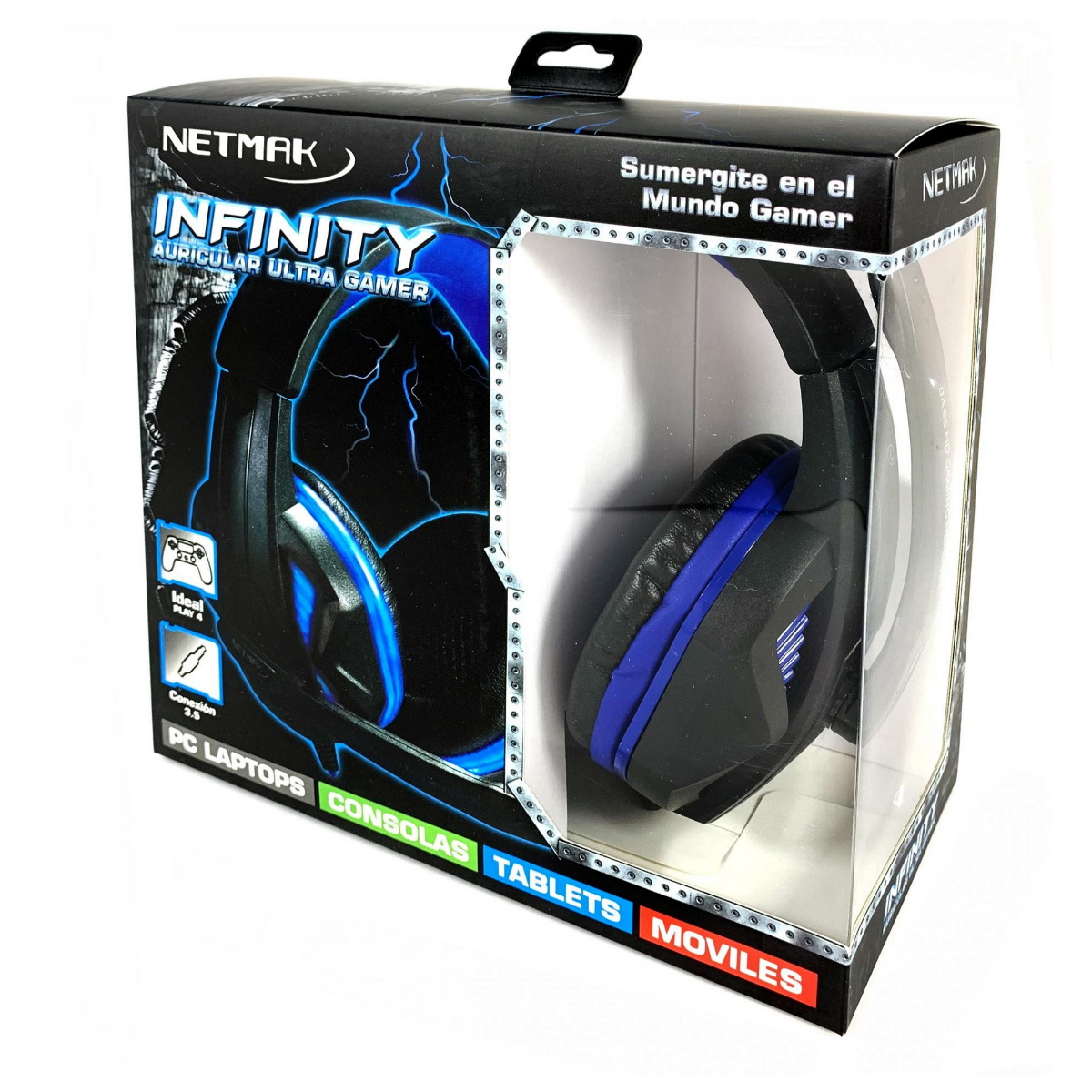Auriculares Gamer Cable Vincha NM-INFINITY Negro y Azul Netmak