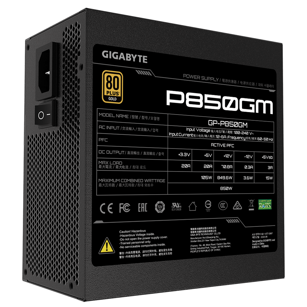 Fuente Gigabyte 850W 80 Plus Gold P850GM Modular