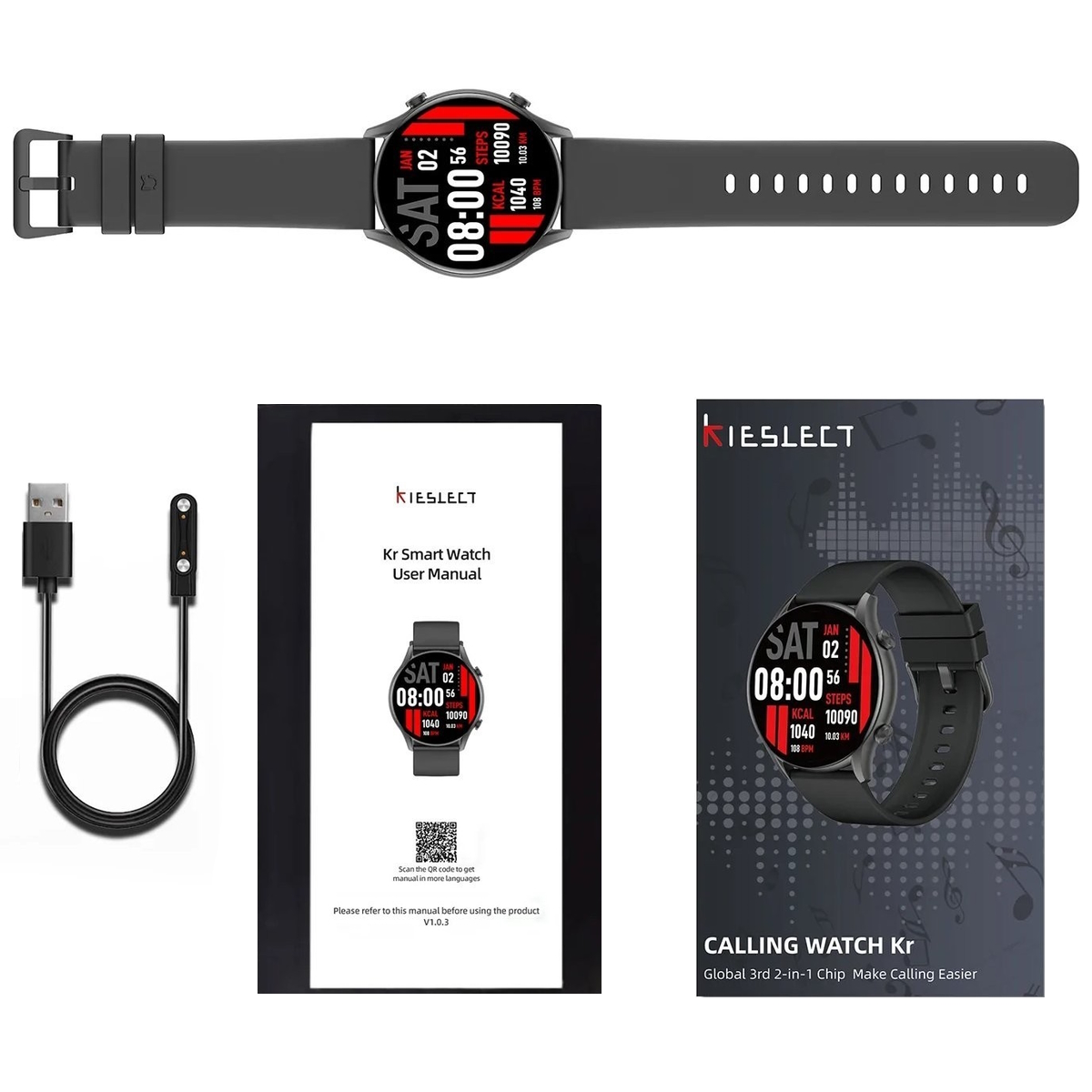 Smartwatch KR Calling Negro Kieslect