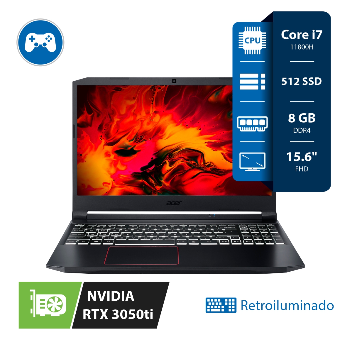 Notebook Gamer Acer Nitro 5 I7 11800H 8GB 512SSD Rtx 3050 Ti