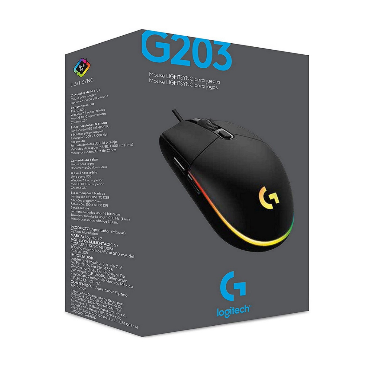 Mouse Gamer G203 Lightsync Black 200 - 8000 DPI Logitech