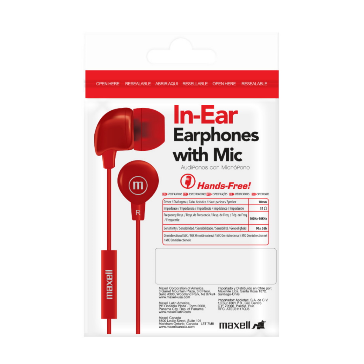 Auriculares In Ear In-Bax C/ Microfono Rojo Maxell