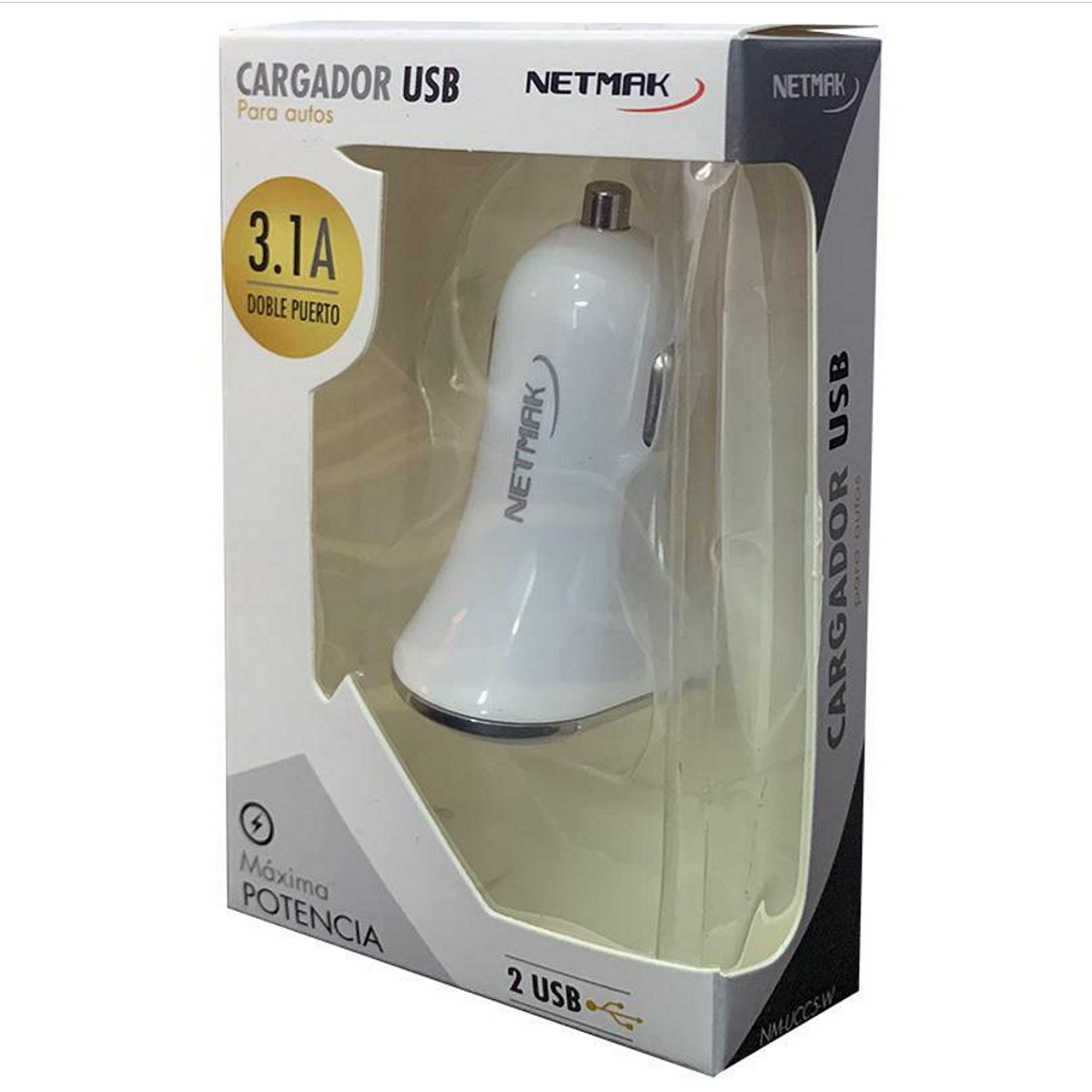 Cargador 12V Para Auto 2 Puertos 3.1A Netmak