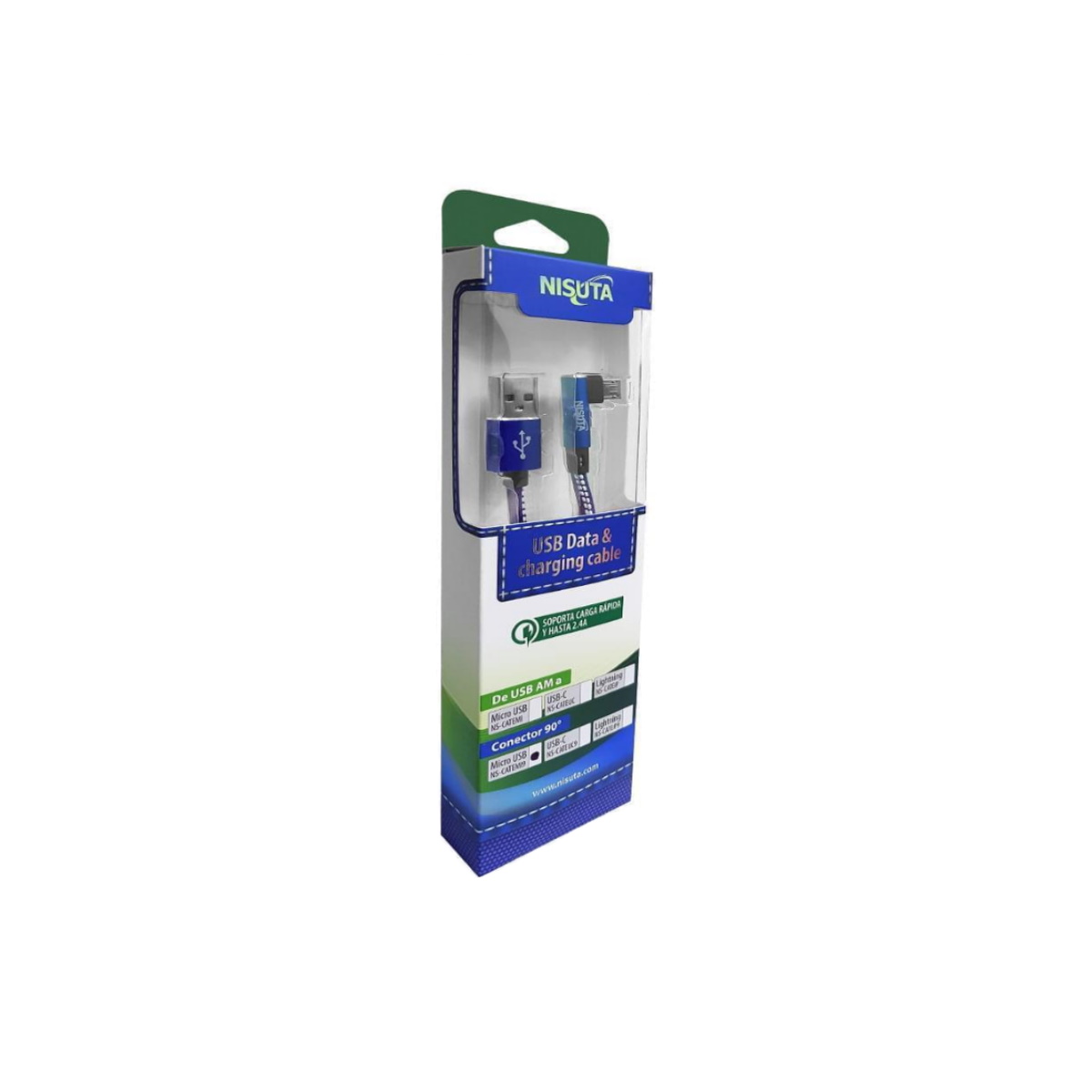 Cable MicroUSB a USB 1m 90 Grados Mallado Nisuta