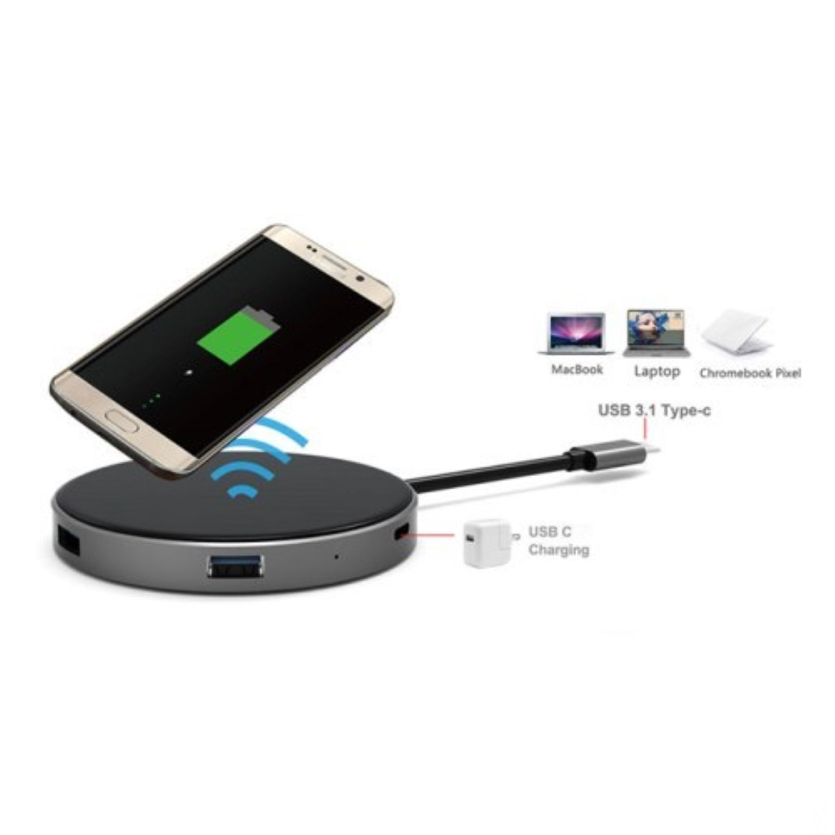 Hub USB C / USB 3.0 + USB 2.0 + HDMI + Carga Inalambrica BaseUs