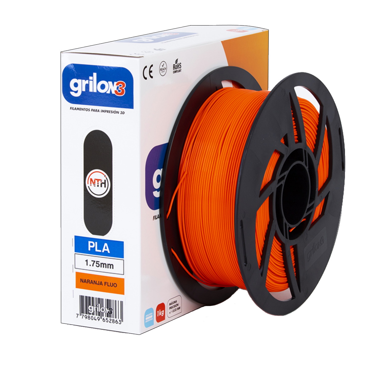 Filamento Pla Naranja Fluor 1.75mm 1Kg Grilon3