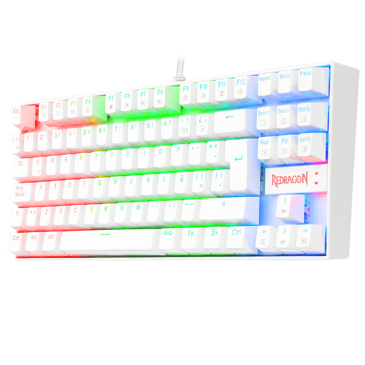 Teclado Mecanico Gamer RGB Kumara Blanco Switch Rojo Redragon