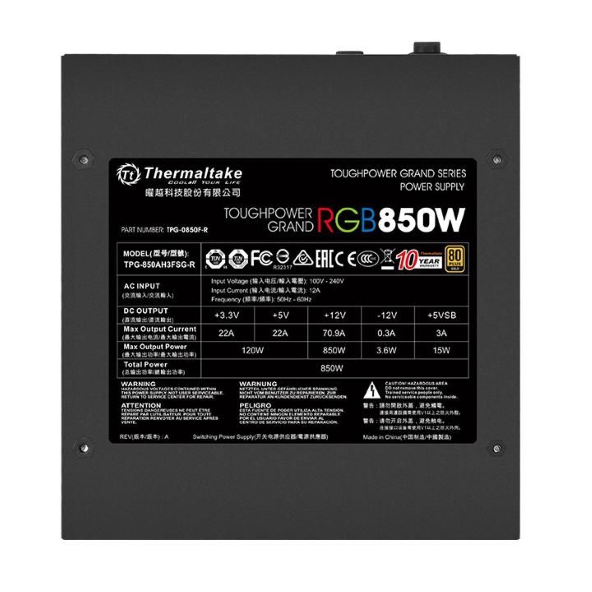 Fuente Tg 850w 80 Plus Gold Rgb Thermaltake