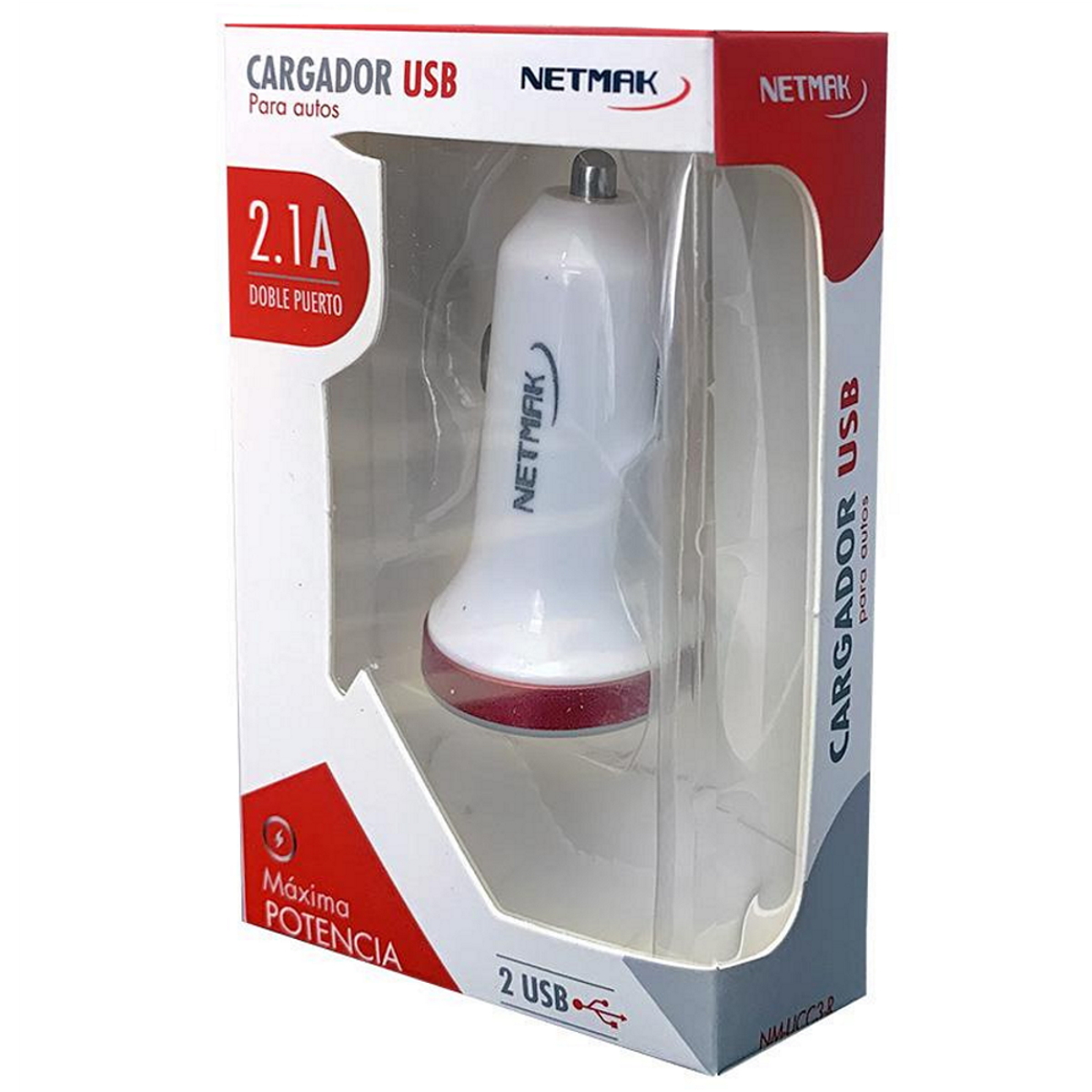 Cargador 12V Para Auto 2 Puertos 2.1A Netmak