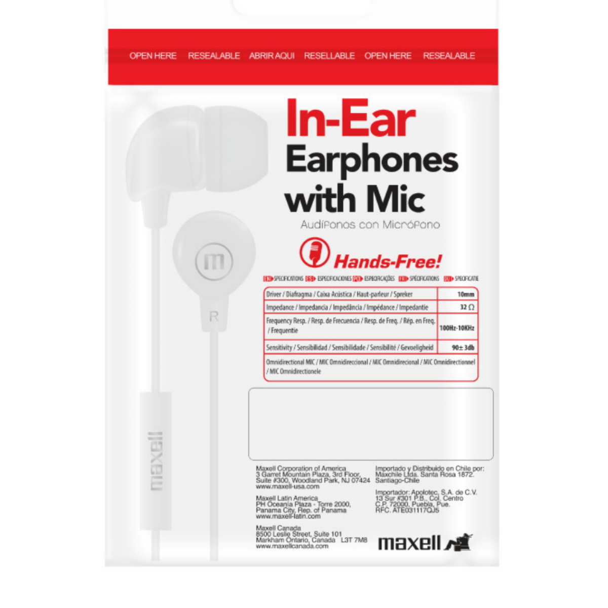 Auriculares In Ear Blanco C/ Microfono (en bolsa) Maxell