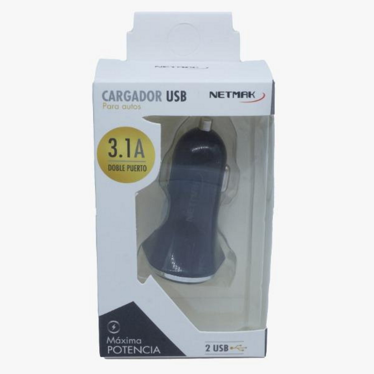 Cargador 12V Para Auto 2 Puertos 3.1A Negro Netmak