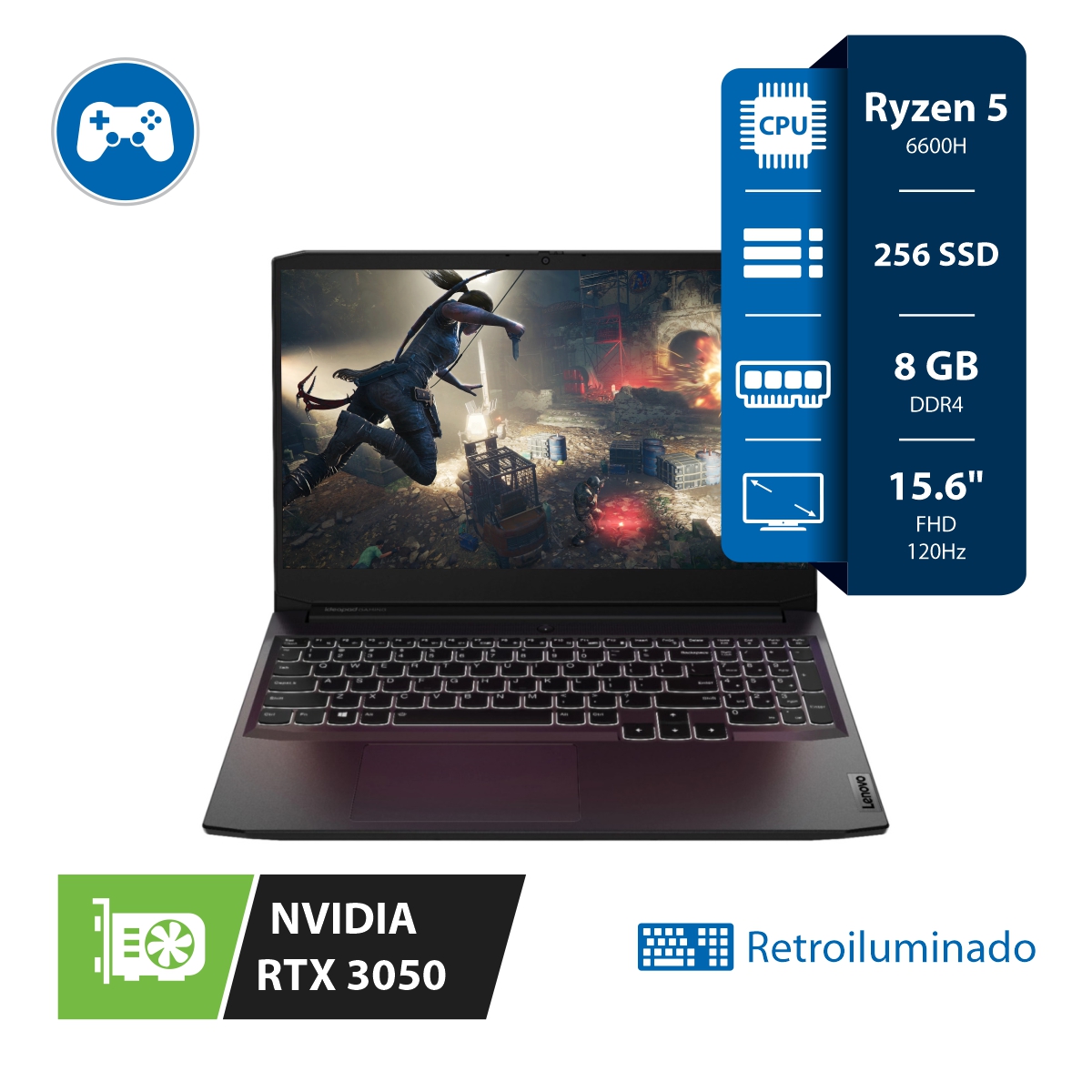 Notebook Gamer Lenovo IdeaPad 3 Ryzen 5 6600H 8GB 256SSD RTX 3050