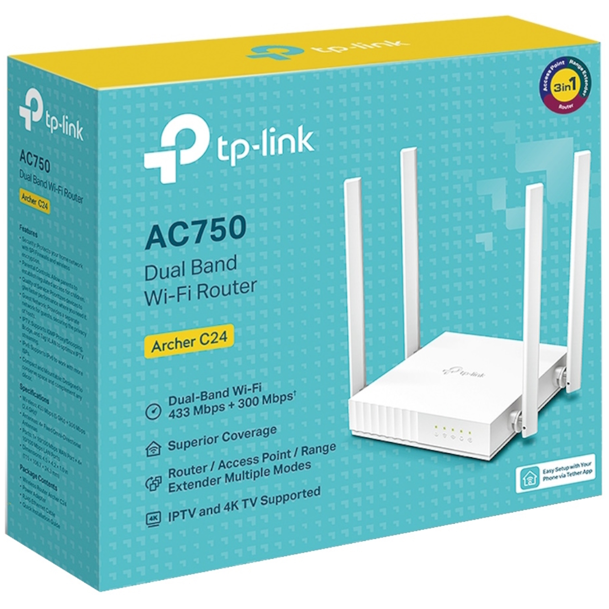 Router Wifi Archer C24 AC750 Doble Banda 4 Antenas Tp-Link